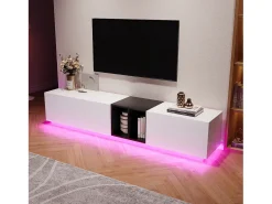 Mueble de TV moderno - 190 x 40 x 35 cm - con 1 cajón + 2 puertas + compartimentos abiertos - madera - blanco