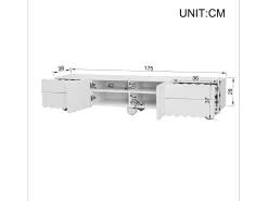 Mueble de TV moderno - 175 x 38 x 37 cm - con 2 puertas + 4 cajones - diseño único - MDF + aglomerado - blanco