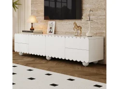 Mueble de TV moderno - 175 x 38 x 37 cm - con 2 puertas + 4 cajones - diseño único - MDF + aglomerado - blanco