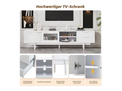 Mueble de TV moderno - 200 x 40 x 50,5 cm - con 2 puertas + 2 cajones - para TV de 80 pulgadas - aglomerado - blanco