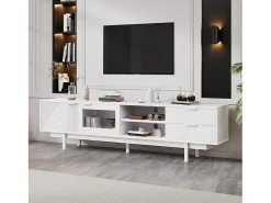 Mueble de TV moderno - 200 x 40 x 50,5 cm - con 2 puertas + 2 cajones - para TV de 80 pulgadas - aglomerado - blanco