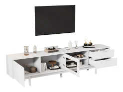 Mueble de TV moderno - 200 x 40 x 50,5 cm - con 2 puertas + 2 cajones - para TV de 80 pulgadas - aglomerado - blanco