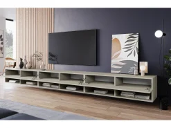 Mueble de TV moderno 300 cm – sin tiradores, color beige cachemira, mate, de pie o colgado