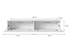 Mueble de TV moderno 140 cm para salón – 2 puertas sin tiradores, cuerpo roble wotan mate / frentes blanco brillo, de pie o colgante