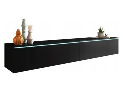 Mueble de TV moderno 180 cm para salón – 2 puertas, sin tiradores, acabado mate, para colocar o colgar, grafito negro
