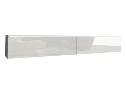 Mueble de TV moderno 180 cm para salón – 2 puertas, sin tiradores, mate + brillo, para colocar o colgar, blanco / blanco brillo