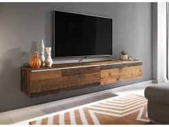 Mueble de TV moderno 180 cm para salón con LED – 2 puertas, sin tiradores, old style mate, de pie o suspendido