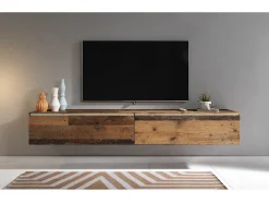 Mueble de TV moderno 180 cm para salón con LED – 2 puertas, sin tiradores, old style mate, de pie o suspendido
