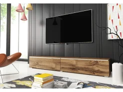 Mueble de TV moderno 180 cm para salón – 2 puertas, sin tiradores, acabado mate, para colocar o colgar, roble wotan / roble wotan