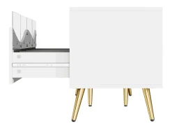 Mueble de TV moderno 180 x 40 x 50 cm con LEDs - patas de metal dorado - frente de cristal y 4 cajones - MDF - blanco