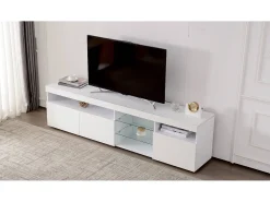 Mueble de TV moderno con 3 puertas, 2 cajones y 2 nichos - LED - largo 180cm - para salón - lacado blanco