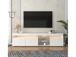 Mueble de TV moderno con 3 puertas, 2 cajones y 2 nichos - LED - largo 180cm - para salón - lacado blanco