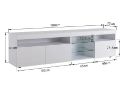 Mueble de TV moderno con 3 puertas, 2 cajones y 2 nichos - LED - largo 180cm - para salón - lacado blanco
