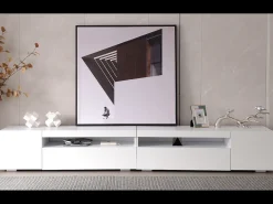 Mueble de TV moderno con 4 puertas y 2 nichos - LEDs - Largo 240cm - Madera MDF - Color blanco