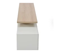 Mueble de TV moderno con luces LED regulables, 3 puertas y estantes de cristal - Blanco