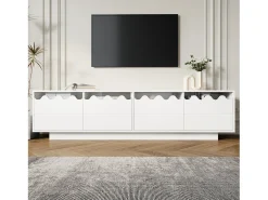 Mueble de TV moderno con 4 puertas y diseño ondulado - 170 x 40 x 45 cm - elegante almacenaje para salón - MDF + aglomerado - blanco