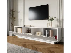 Mueble de TV moderno con 4 puertas y diseño ondulado - 170 x 40 x 45 cm - elegante almacenaje para salón - MDF + aglomerado - blanco
