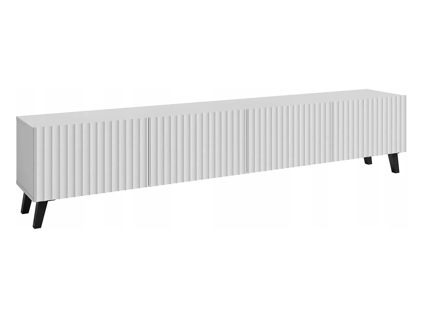 Mueble de TV moderno de 190 cm blanco con patas para salón, frentes MDF fresados con ranuras anchas