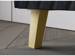 Mueble de TV moderno de 190 cm negro mate, patas y tiradores dorados, frentes MDF fresados en rombos