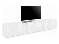 Mueble de TV moderno para salón con 6 puertas y 3 estantes Ping Low XL White
