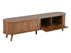 Mueble de TV moderno 180x38x47 cm - 4 puertas - asas doradas - patas de madera - marrón