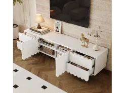 Mueble de TV moderno 175x38x37 cm - 2 puertas y 4 cajones - MDF + tableros de partículas - Blanco