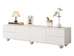 Mueble de TV moderno 175x38x37 cm - 2 puertas y 4 cajones - MDF + tableros de partículas - Blanco