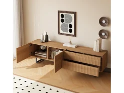 Mueble de TV moderno 180x38x51,5 cm - 2 puertas y 2 cajones - Acabado de madera con vetas onduladas - Tableros de partículas - Natural