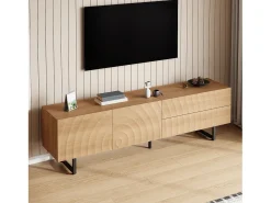 Mueble de TV moderno 180x38x51,5 cm - 2 puertas y 2 cajones - Acabado de madera con vetas onduladas - Tableros de partículas - Natural