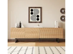 Mueble de TV moderno 180x38x51,5 cm - 2 puertas y 2 cajones - Acabado de madera con vetas onduladas - Tableros de partículas - Natural