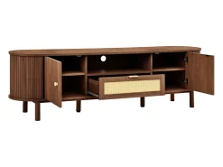 Mueble de TV moderno 175x36x51 cm - 1 cajón de ratán y 2 puertas - Estantes abiertos - Marrón