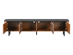 Mueble de TV moderno 190x35x45 cm - 4 puertas de persiana - ángulos redondeados - patas de hierro - MDF - marrón