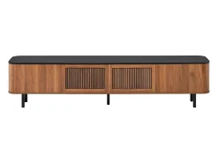 Mueble de TV moderno 190x35x45 cm - 4 puertas de persiana - ángulos redondeados - patas de hierro - MDF - marrón