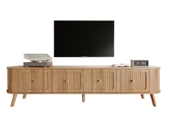Mueble de TV moderno 180x38x47 cm - 4 puertas - asas doradas - patas de madera - natural