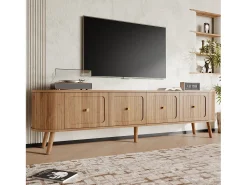 Mueble de TV moderno 180x38x47 cm - 4 puertas - asas doradas - patas de madera - natural