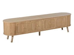 Mueble de TV moderno 180x38x47 cm - 4 puertas - asas doradas - patas de madera - natural