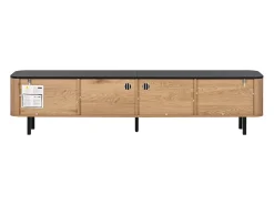 Mueble de TV moderno 190x35x45 cm - 4 puertas de persiana - ángulos redondeados - patas de hierro - MDF - natural