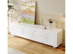 Mueble de TV moderno 180,5x38x50cm - 4 puertas - Patas esféricas - MDF + tableros de partículas - Blanco