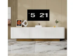 Mueble de TV moderno 170x40x47cm - diseño redondo - 3 puertas - estantes ajustables - blanco