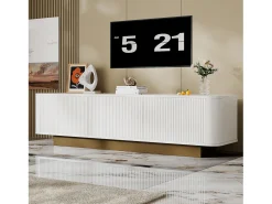 Mueble de TV moderno 170x40x47cm - diseño redondo - 3 puertas - estantes ajustables - blanco