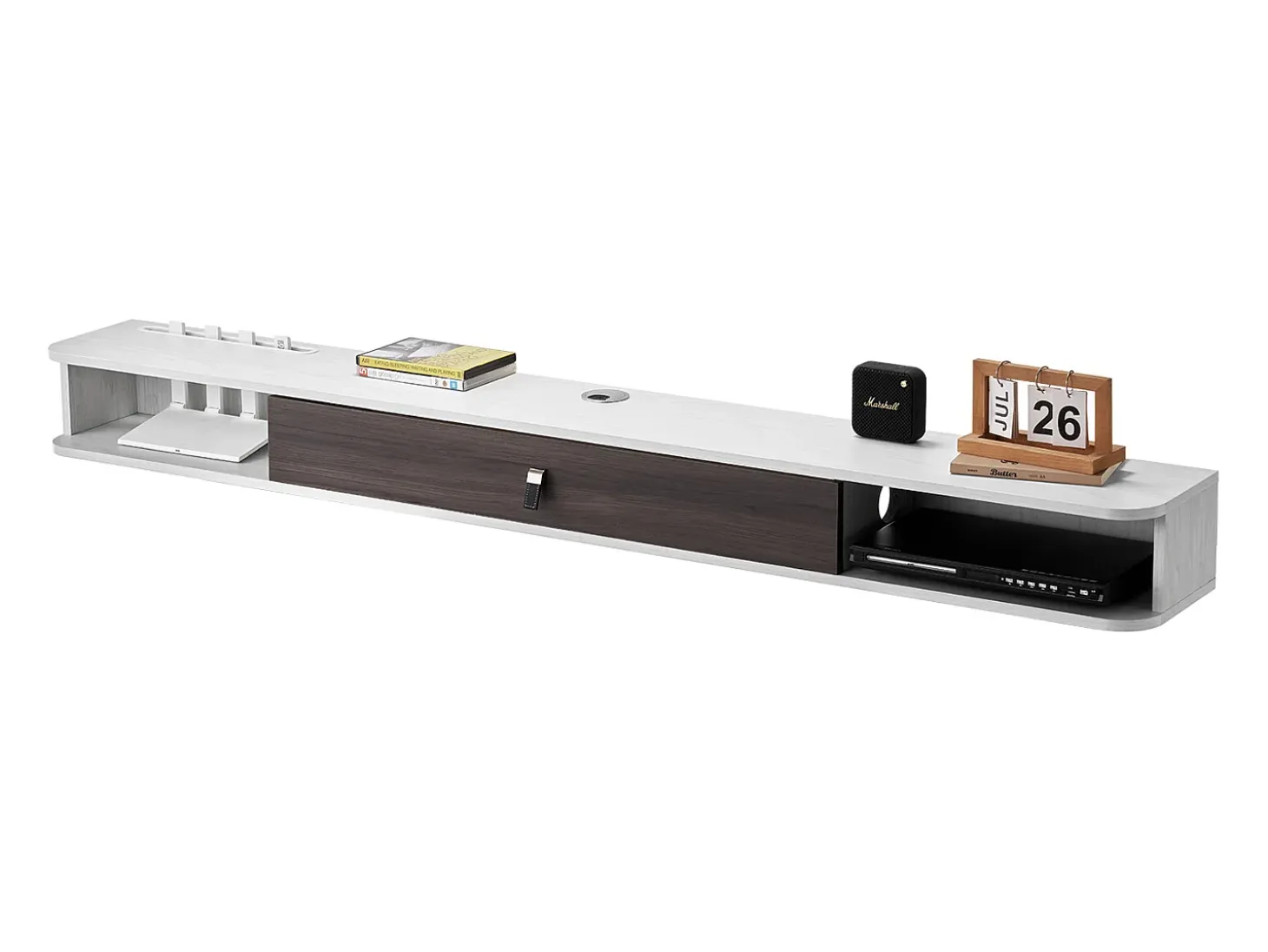 Mueble de TV Montado en la Pared SucceBuy Soporte de TV de Pared de 180 cm, Consola Multimedia con Organizador de Cables, Estante Moderno de Aglomerado