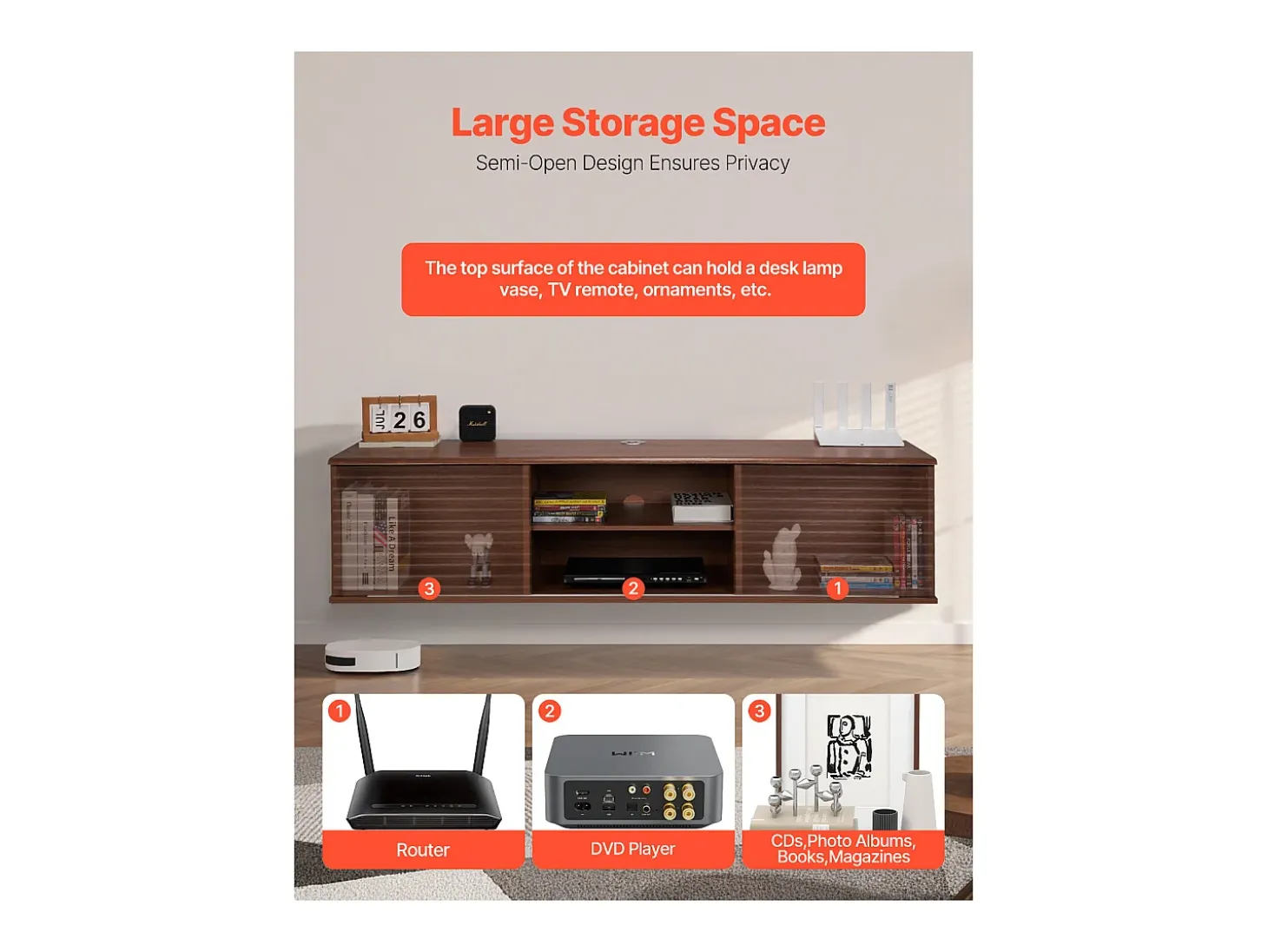 Mueble de TV Montado en la Pared SucceBuy Soporte de TV Flotante de Pared de 152 cm, Consola Multimedia con Estantes Ajustables, Mueble de Almacenamiento