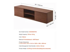 Mueble de TV Montado en la Pared SucceBuy Soporte de TV Flotante de Pared de 152 cm, Consola Multimedia con Estantes Ajustables, Mueble de Almacenamiento