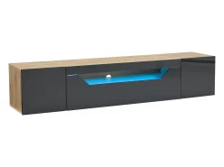 Mueble de TV mural 180x37x36cm - con 2 puertas - con iluminación LED - para televisor de 75" - negro y natural