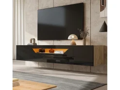 Mueble de TV mural 180x37x36cm - con 2 puertas - con iluminación LED - para televisor de 75