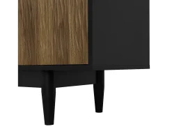Mueble de TV negro y madera - Mueble de TV con 2 puertas y 3 cajones - tiradores de aro dorados y estampado ondulado