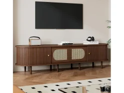 Mueble de TV ovalado - 180 x 40 x 40 cm - diseño de ratán - con 2 puertas correderas + 2 puertas - MDF - marrón