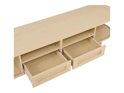 Mueble de TV ovalado, mueble de TV de 170 cm con 2 cajones de ratán y 2 puertas correderas - color natural