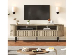 Mueble de TV para salón - 160 x 40 x 48 cm - con 2 cajones + estante - para TV de 65 pulgadas - MDF - natural