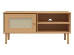 Mueble de TV SENJA aspecto ratán madera pino marrón 106x40x49cm